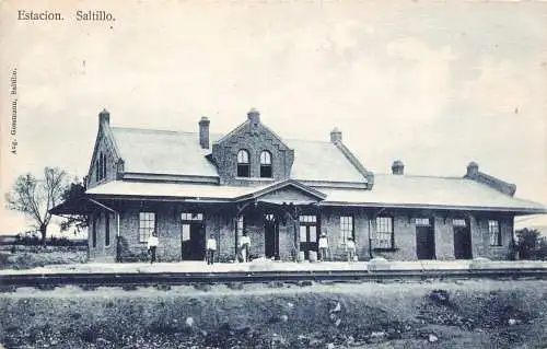 B001 Mexiko Saltillo Estacion Bahnhof Eisenbahn Vintage Postkarte