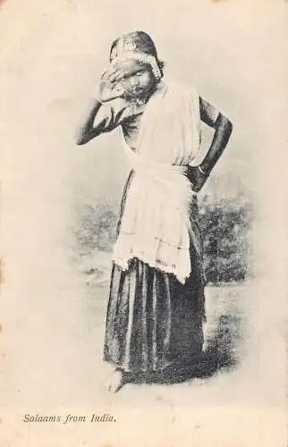 A994 Salaams aus Indien Einheimisches Mädchen in traditioneller Tracht ethnischer Art Postkarte
