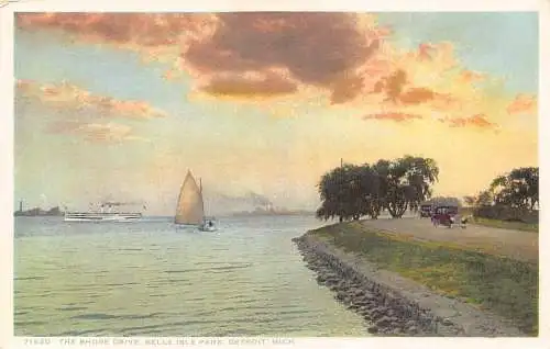 A990 US Michigan Detroit Shore Drive Belle Isle Park Boot Vintage Postkarte