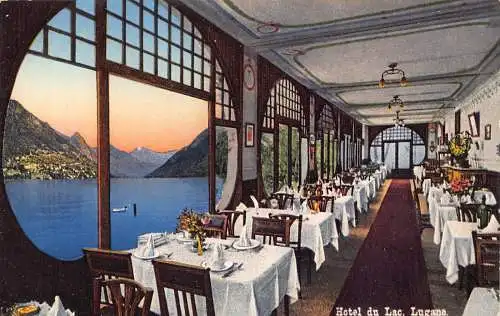 B008 Schweiz Hotel du Lac Lugano Restaurant Vintage Postkarte