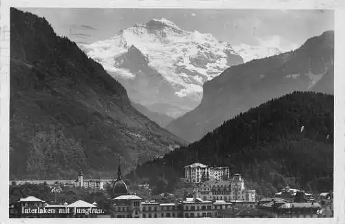 B008 Schweiz 1938 Interlaken mit Jungfrau Berggipfel RPPC Postkarte