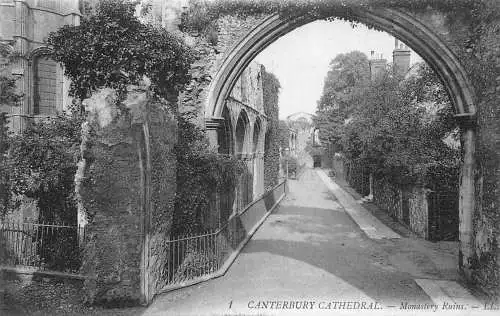 B005 England Canterbury Cathedral Monastery Ruins Vintage Postkarte