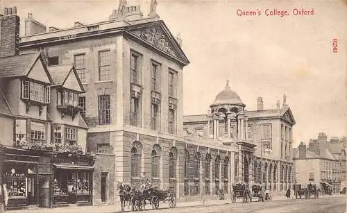 B004 England Oxford Queen's College Shop Kutsche Vintage Postkarte