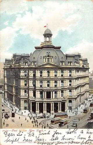 A990 US 1905 Post Office New York City Straßenbahnen Vintage Postkarte