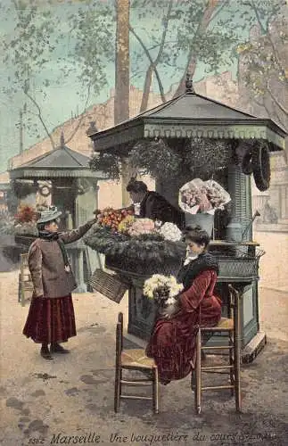 B001 Frankreich Marseille Une Bouquetiere du Cours S Louis Blumenverkäufer Postkarte