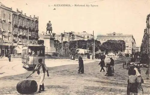 A992 Ägypten Alexandria Mohamed Aly Square Native Boys spins Fass Straßenbahn Postkarte
