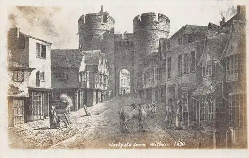 B005 England Westgate from interior Horse 1830 Art vintage Postcard