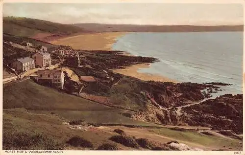 B007 England Morte Hoe und Woolacombe Sands Vintage Postkarte