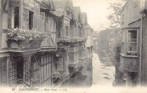 B006 England Canterbury River Stour Blumen Vintage Postkarte