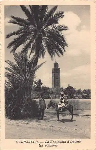 B009 Marokko Marrakesch Marrakesch Koutoubia eine durchquert Palme Esel Postkarte