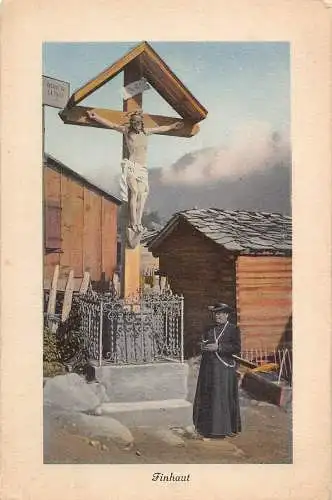 B008 Schweiz Finhaut Kreuzstraße Mönch Vintage Postkarte
