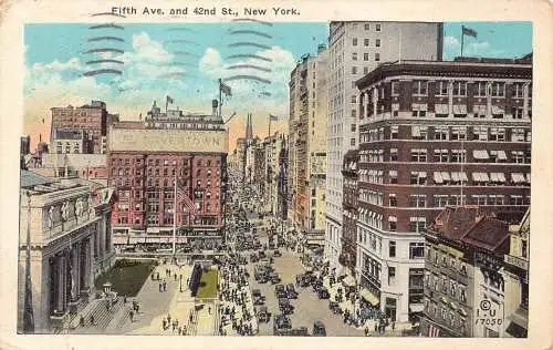 A989 US 1926 Fifth Avenue und 42nd Street New York City Vintage Postkarte