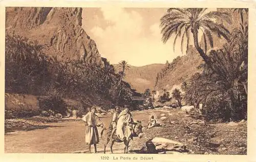 B019 Algerien Porte du Desert Native Boys Donkey Vintage Postkarte