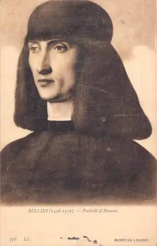 B024 Art Louvre Museum Bellini - Portrait of Man Vintage Postkarten