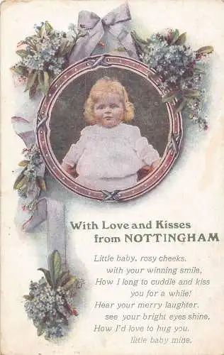 B025 Grüße 1917 Mit Liebe aus Nottingham Vergissmeinnicht Blumen Postkarte
