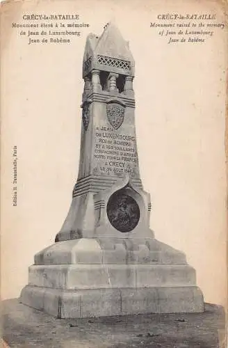 C094 Frankreich Crecy la Bataille Denkmal Jean de Luxembourg Vintage Postkarte