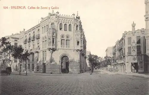B017 Spanien Valencia Calles de Sorni y Colon Vintage Postkarte