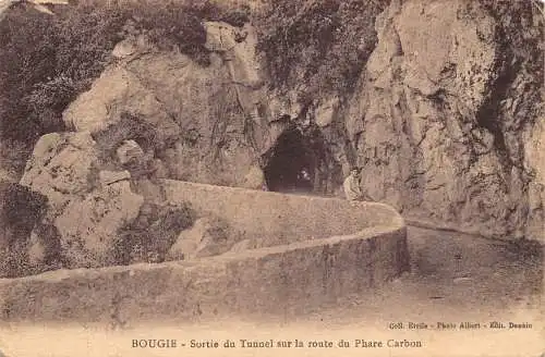 B014 Algerien Bougie Sortie du Tunnel sur la Route du Phare Carbon Postkarte