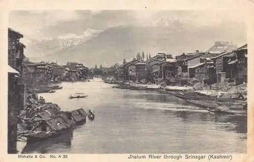 B015 Indien Jhelum Fluss durch Srinagar Kaschmir Vintage Postkarte