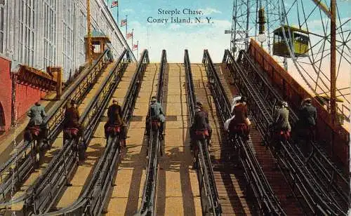 B015 US New York Steeple Chase Coney Island Standseilbahn Vintage Postkarte