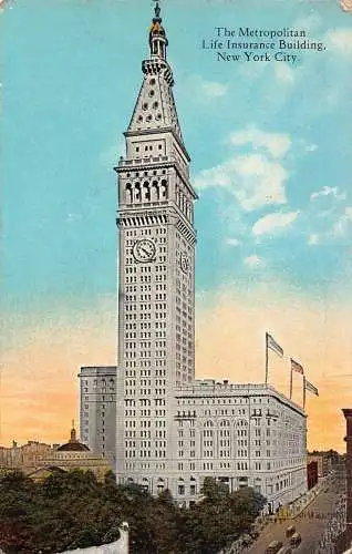 B016 US New York City Metropolitan Life Insurance Gebäude Vintage Postkarte
