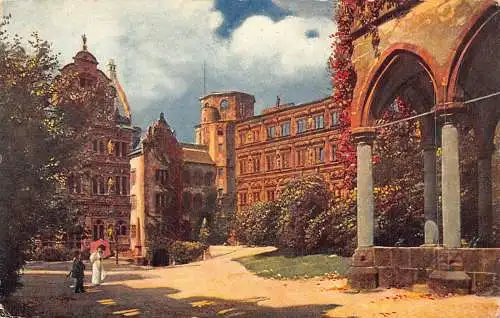 B010 Deutschland Heidelberg Der Schlosshof Schlosshof Vintage Postkarte