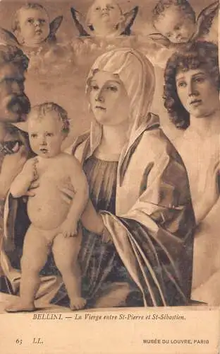 B024 Art Louvre Museum Bellini Vierge entre St Pierre et St Sebastien Postkarten