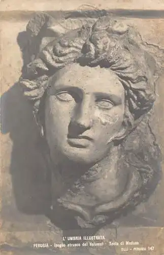 B024 Kunst Perugia L'Umbria Illustrata Testa di Medusa Skulptur Postkarten