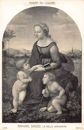 B024 Louvre Museum Kunst von Raphael Sanzio La Belle Jardiniere Kinder Postkarten