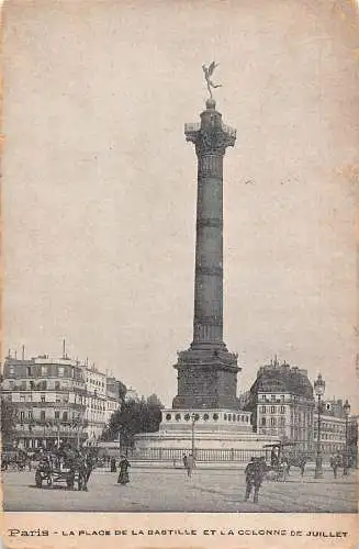 C096 Frankreich Paris La Place de la Bastille et le Colonne deJulliet 1905 Postkarte