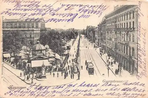 B010 Deutschland 1901 Hannover Georgstraße Straße Straßenbahn Cafe Vintage Postkarte