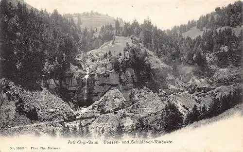 Schweiz Arth-Rigi-Bahn Dossen Schildbach Viadukt Eisenbahn Vintage Postkarte