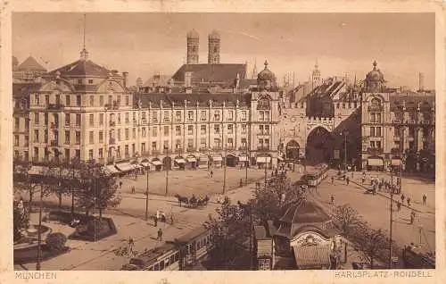 B022 Deutschland 1924 München Karlsplatz Rondell Straßenbahn Vintage Postkarte