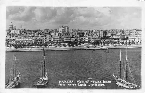 B013 Kuba Havanna Ansicht von Merro Castle Leuchtturm Boote RPPC Postkarte