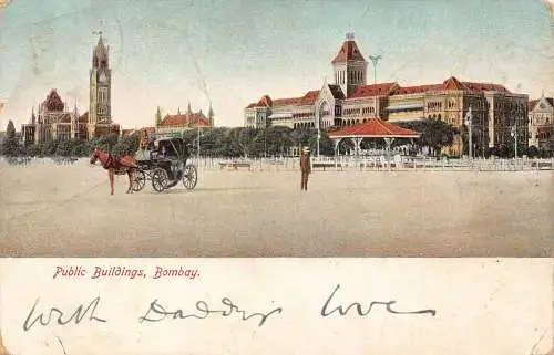 B013 Indien Bombay 1908 Öffentliche Gebäude Kutsche Vintage Postkarte
