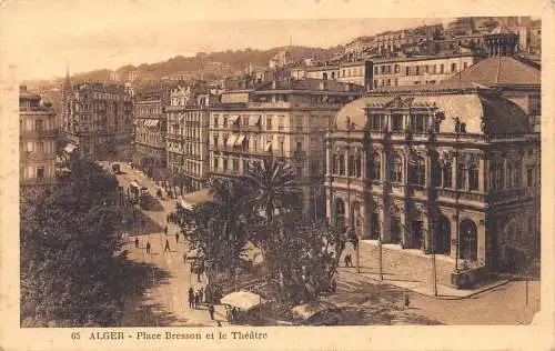 B013 Algerien Algier Place Bresson et Theatre Vintage Postkarte
