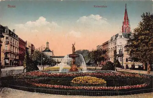B010 Deutschland Bonn Kaiserplatz Brunnen Vintage Postkarte