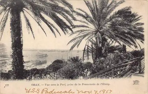 B018 Algerien Oran Blick auf Port Promenade de l'Etang Vintage Postkarte