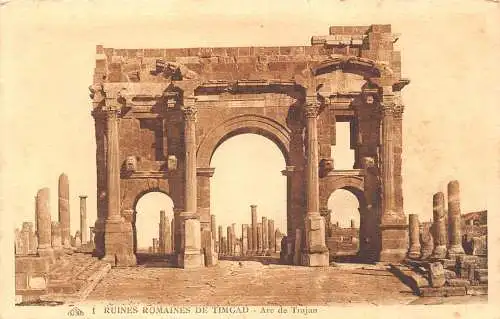 B019 Algerien Timgad Römische Ruinen Arc de Trajan Bogen Vintage Postkarte
