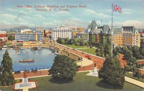 B020 Kanada 1948 Postamt Belmont Gebäude Empress Hotel Victoria BC Postkarte