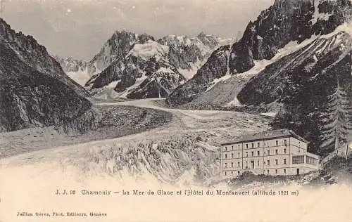 Schweiz Chamonix Mer de Glace Hotel Montanvert Vintage Postkarte