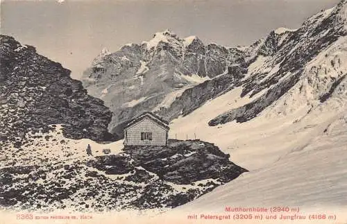 Schweiz Mutthornhütte Hütte Petersgrat Jungfrau Vintage Postkarte