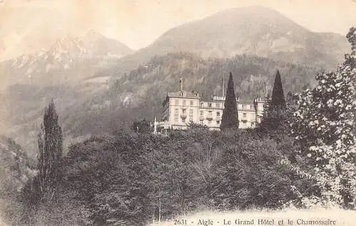Schweiz Aigle Le Grand Hotel et Chamossaire Vintage Postkarte