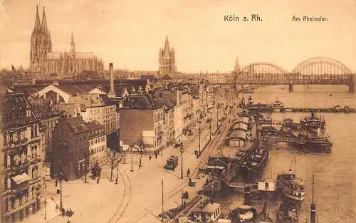 B022 Deutschland 1912 Köln a Rh Köln Rheinufer Dampfschiff Brücke Vintage Postkarte