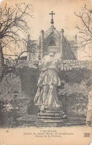 B018 Tunesien 1920 Karthago Entree du Jardin Musee de Saint Louis Statue Postkarte