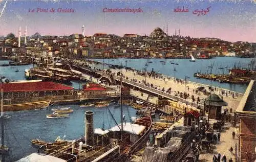 B012 Türkei Konstantinopel Istanbul Pont de Galata Brücke Dampfschiff Postkarte