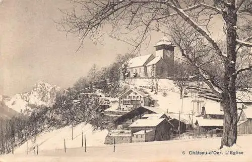 Schweiz Chateau d'Oex L'Eglise Kirche Vintage Postkarte