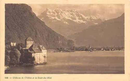 Schweiz Chateau de Chilon et Dent du Midi Vintage Postkarte