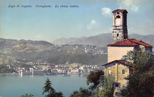 Schweiz Lago di Lugano Castagnola La Chiesa Antica Kirche Vintage Postkarte
