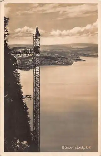 Schweiz Buergenstock Lift Ascensor Lake Vintage Postkarte